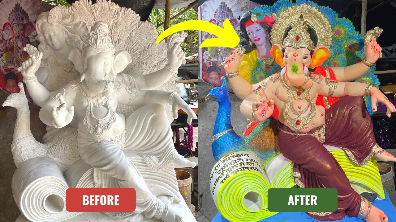 Ganpati idol Colour Painting by Shreesaptasrungi Shree Ganesh Kala Mandir | Ganeshutsav 2022