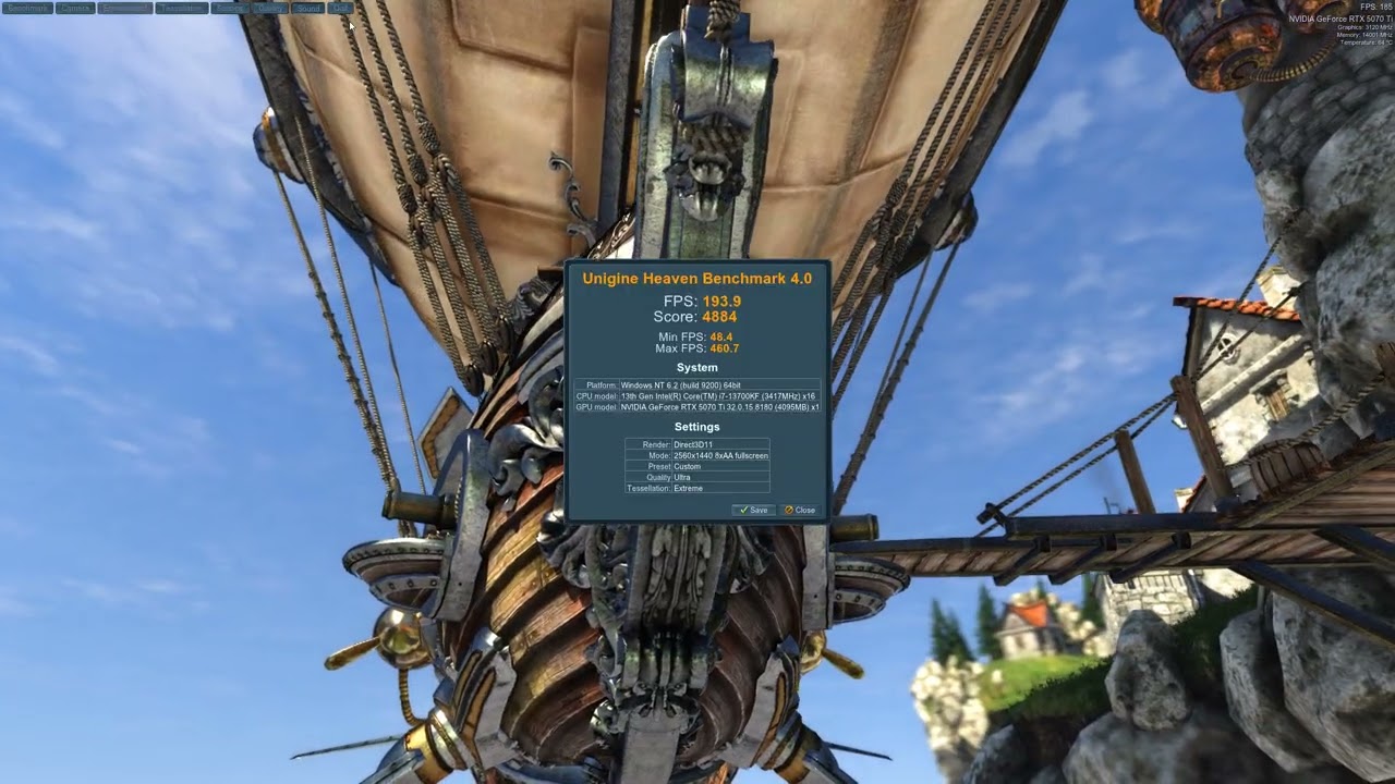 Unigine  Heaven 4 0 Benchmark RTX 5070TI & 13700K Max Settings 1440P