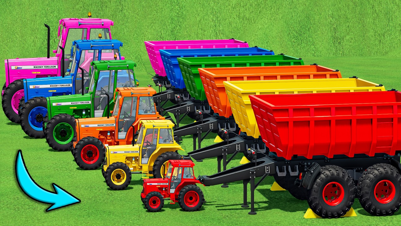 TRANSPORT & WORK with MINI & BIG Colored TRACTORS AND TRANSPORT Canola & TRAILER! FS22