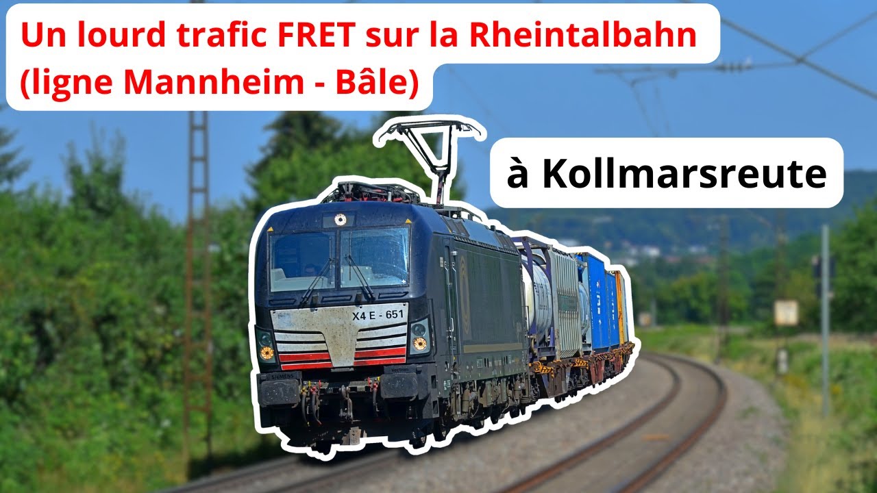 Un lourd trafic FRET sur la Rheintalbahn (ligne Mannheim - Bâle) à Kollmarstreute 🇩🇪🚄🚉