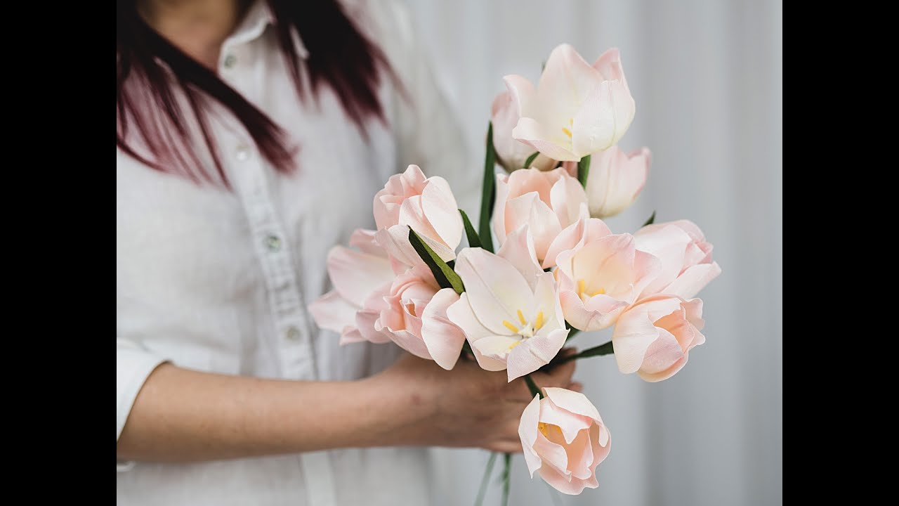 Lalele din hârtie creponată - tutorial pentru începători (crepe paper tulips free tutorial)