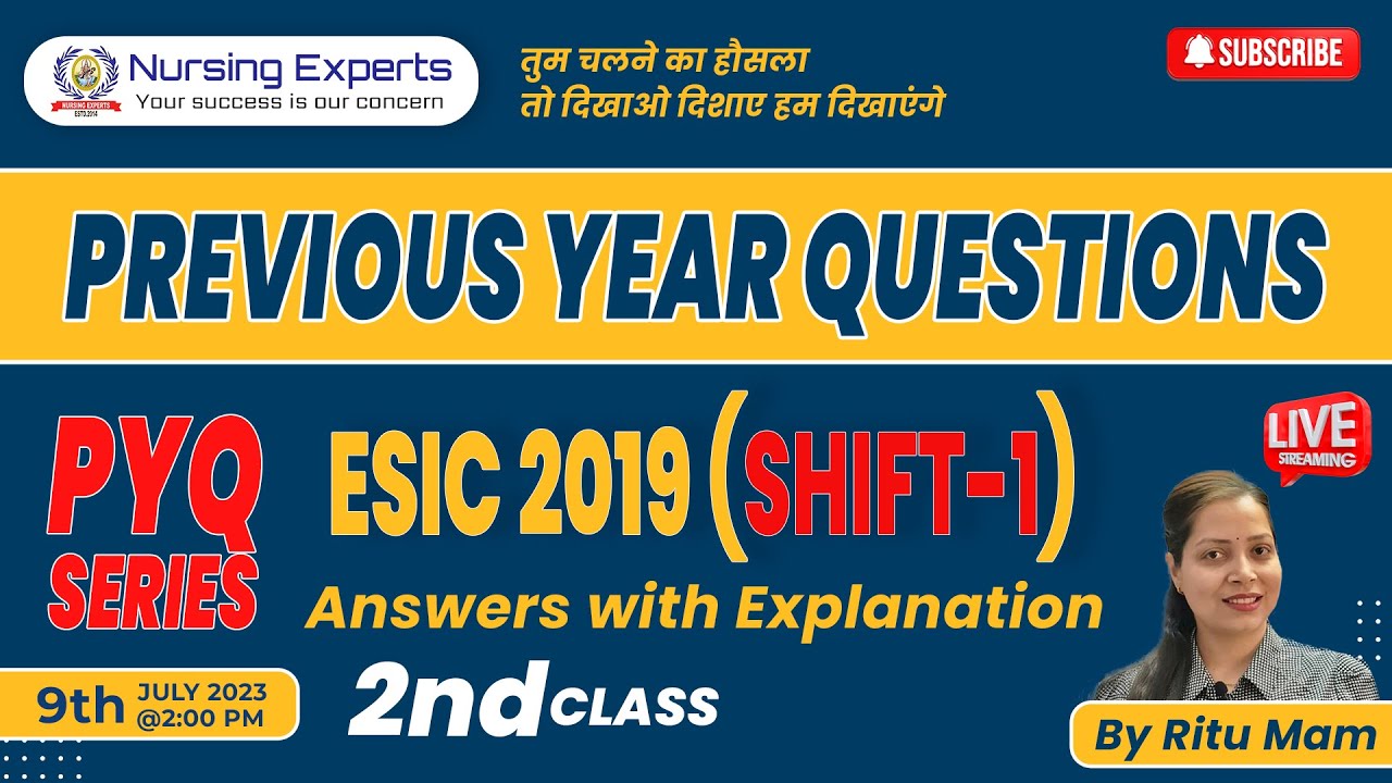 ESIC || Shift-1 || Previous year paper(2019) | 2nd class | Answer with Explanation | Nursing Experts