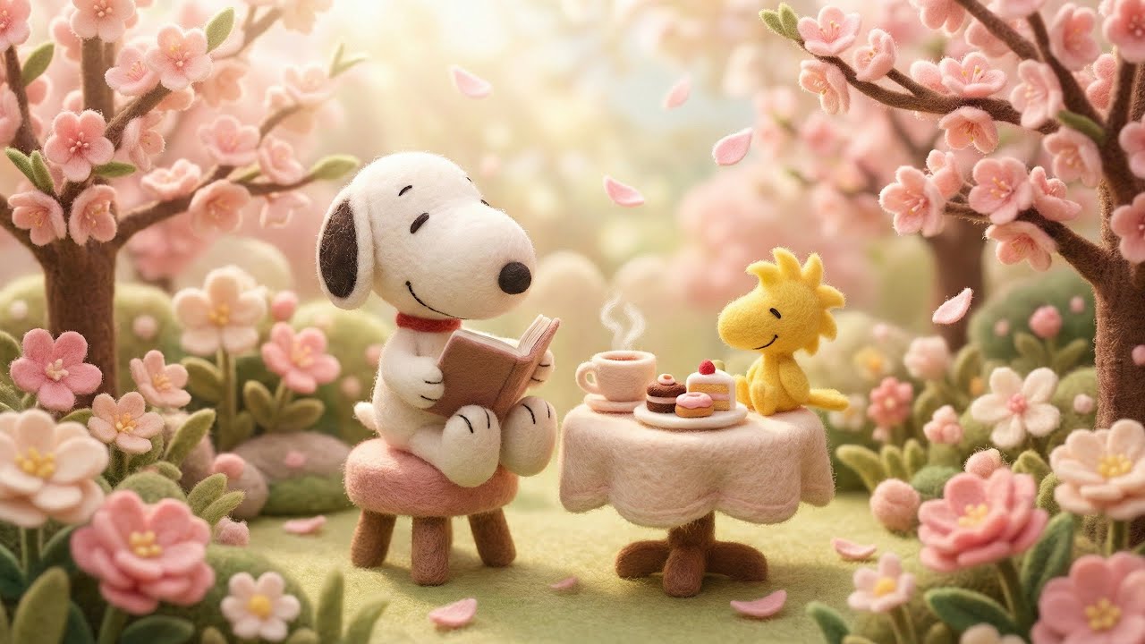Spring Tea Garden with Snoopy & Woodstock 🌸 Cozy Lofi Ambience for Reading, Study & Relax