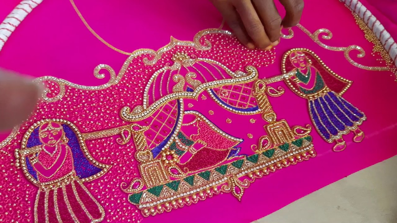 Part 2.. Outcome of part 1 traced pattern..In aari bridal blouse...Bride in a palanquin..