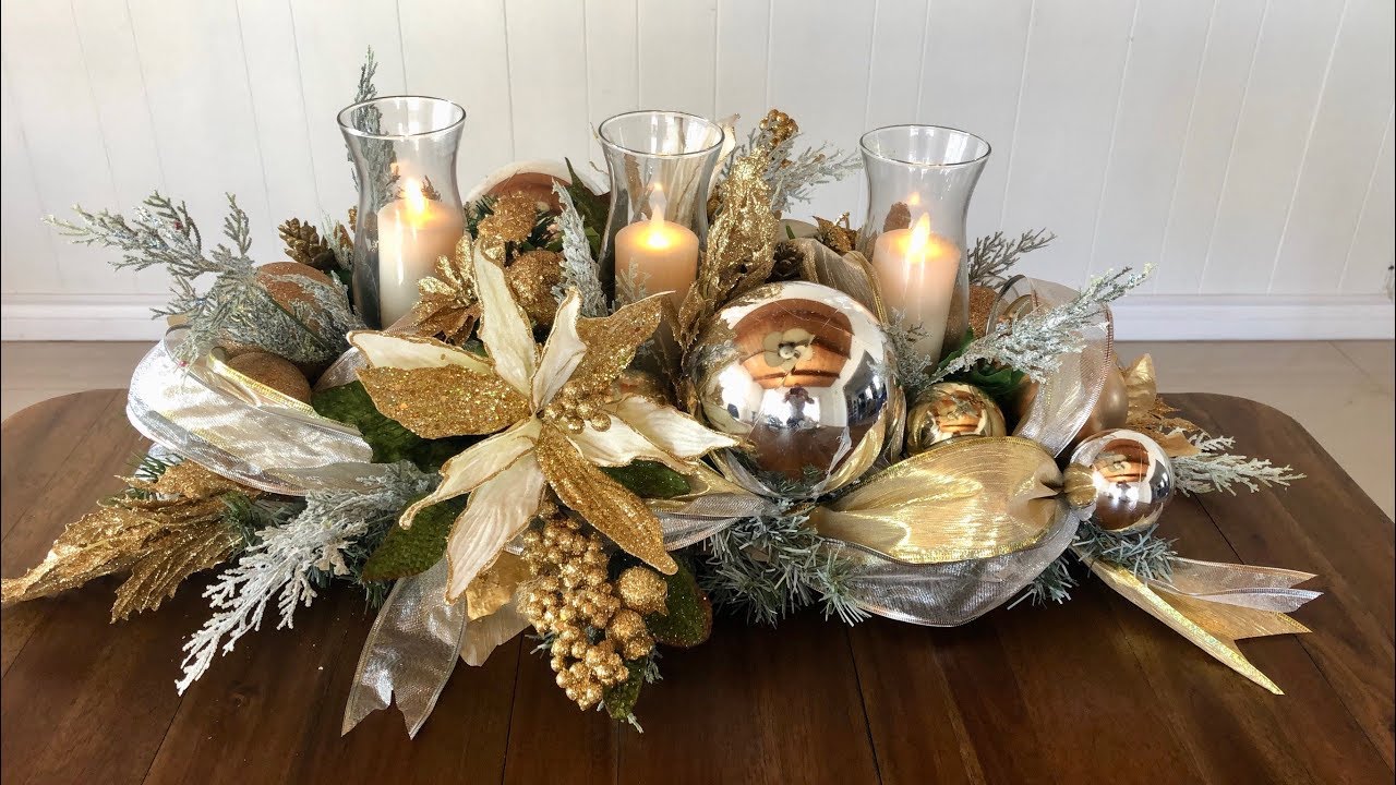 GLAM Christmas Centerpiece In Gold  /Dollar Tree Glam Centerpiece DIY/ Holiday Decor On A Budget