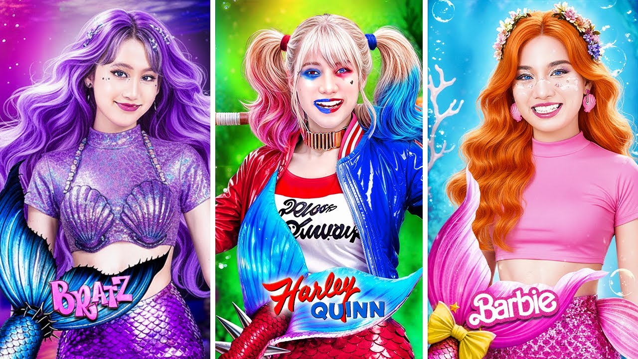 Barbie Pobre Vs Bratz Rica Vs Súper Rica Harley Quinn! Desafío De Sirena De Ensueño