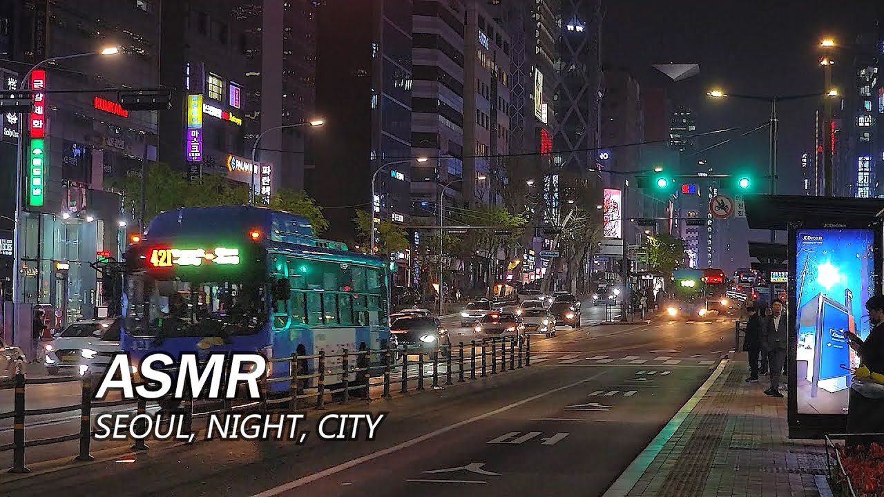 Bus stop | City Sounds and Traffic Ambience ASMR for Sleep and Study | Relaxing City at Night