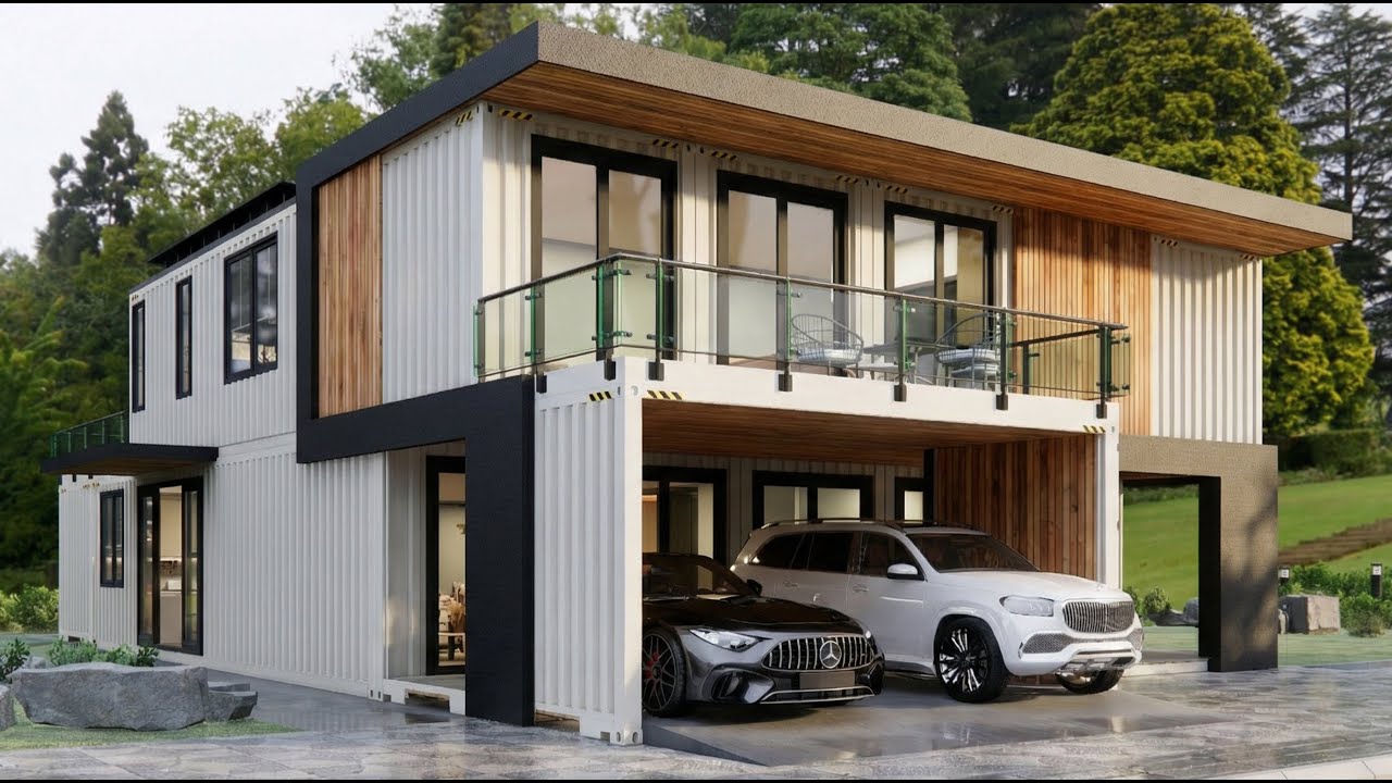 Container house plans | 5 bedrooms | 3 bathrooms | Morden 2-storey container house design