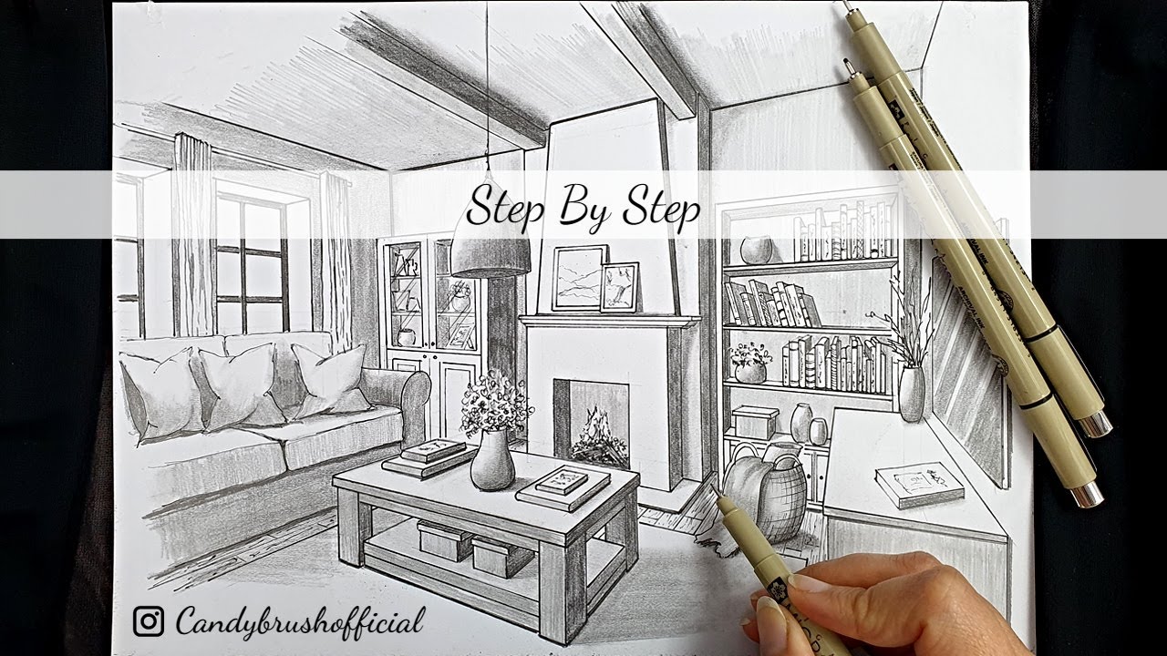 How to Draw A Living Room In Two Point Perspective | Step By Step