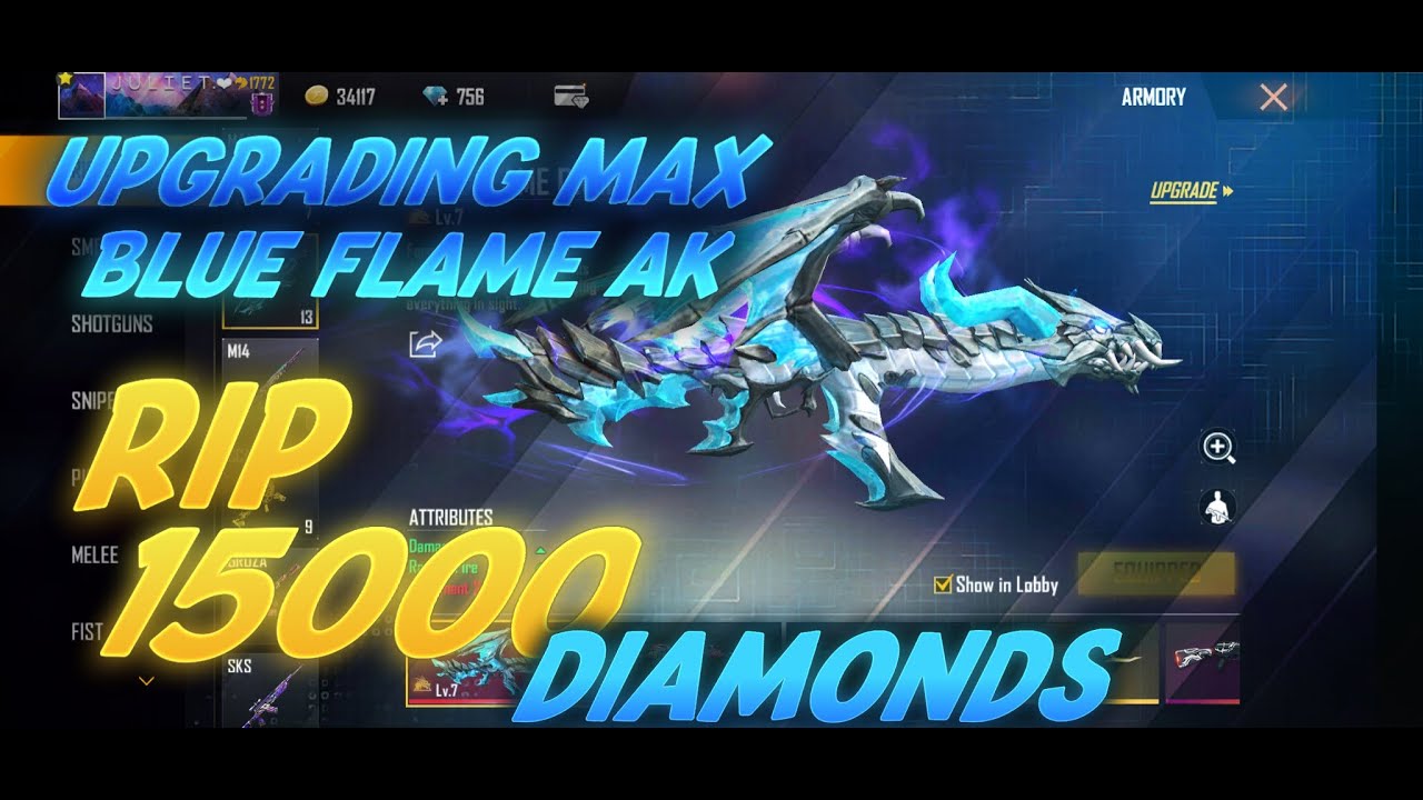 Upgrading Max Blue Flame Ak || New Emote || R.I.P 15000 Diamond🥺
