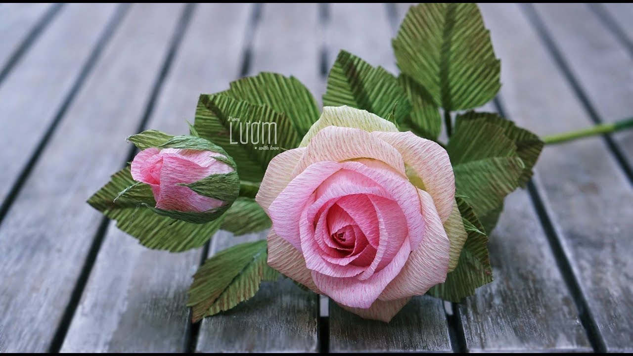 How to make crepe paper rose (tutorial) | Cách làm hoa hồng ghép cánh bằng giấy nhún