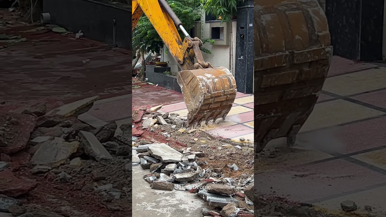 Road widening drive in Model Town Vishnupuri Colony, Jaipur&mdash;illegal encroachments demolished.