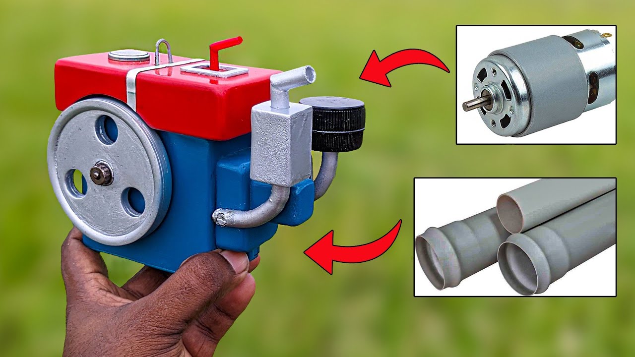 How To Make Two Stroke Engine For Water Pump | Using 12v RS775 Motor And PVC Pipe|