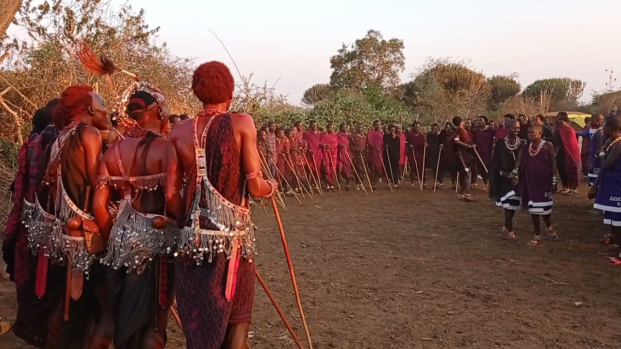 Maasai Morani dancing in a ceremony Tanzania