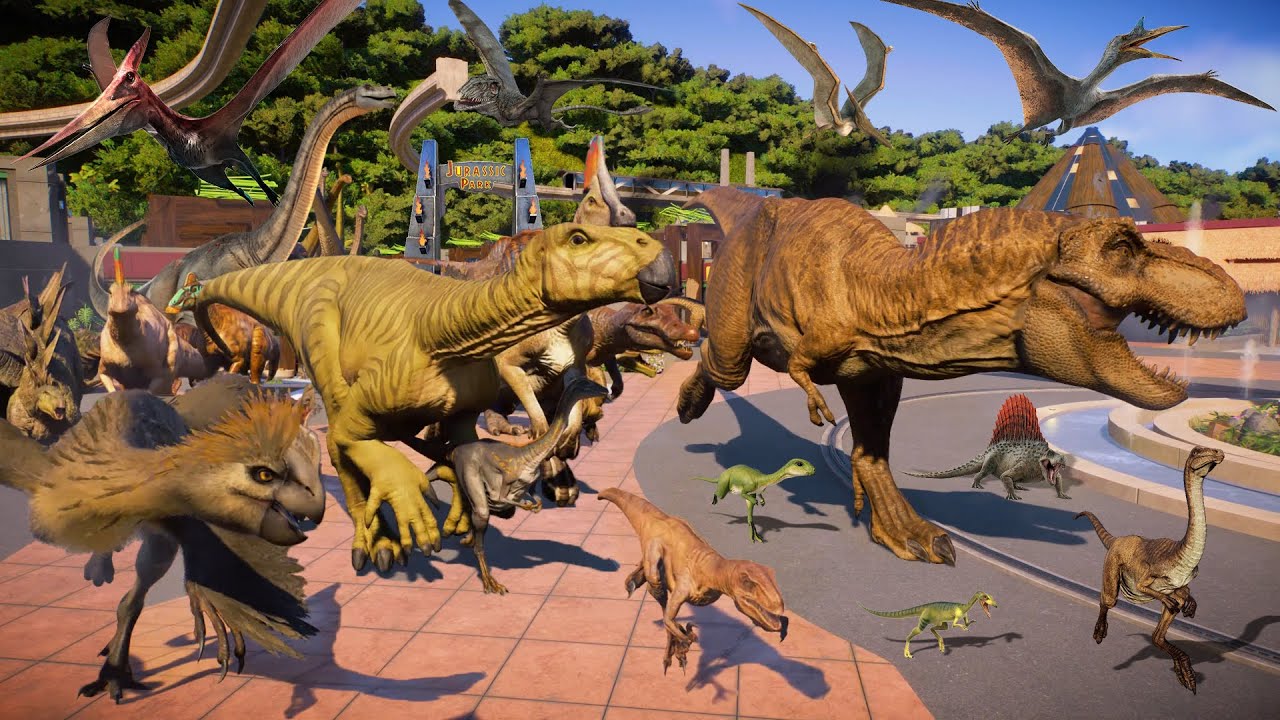 100 Dinosaurs Escape from Prehistoric Zoo - JURASSIC WORLD EVOLUTION 2 Included T-Rex, Ankylosaurus