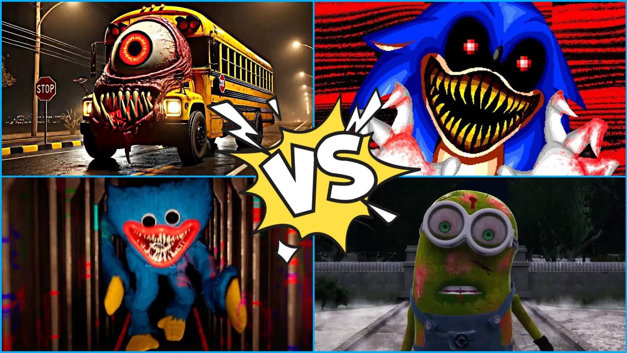 Sonic EXE 🆚  Huggy Wuggy 🆚 Minions 🆚  Giant Monster Bus   coffin dance #part10