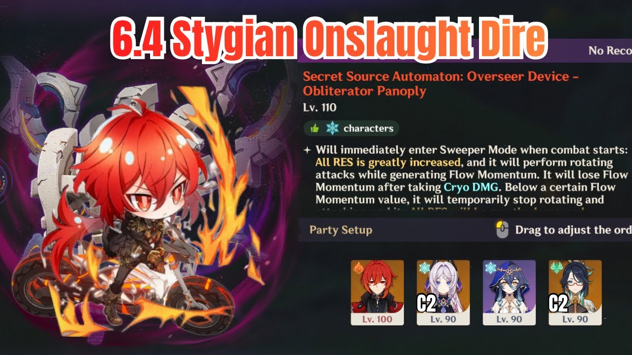 Diluc Melt Plunge vs Secret Source Automaton | 6.4 Stygian Onslaught Dire | Genshin Impact