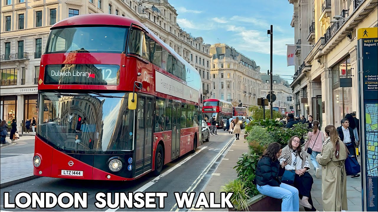 England, Central London Sunset Walk | Relaxing Walking tour in West End London [4K HDR]