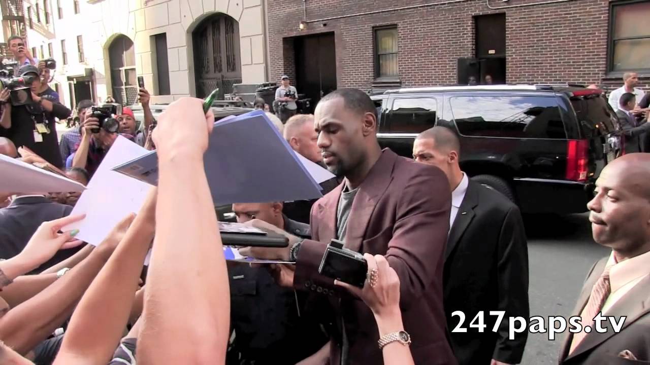 Lebron James Signs Autographs for Fans outside the Letterman Show in New York City