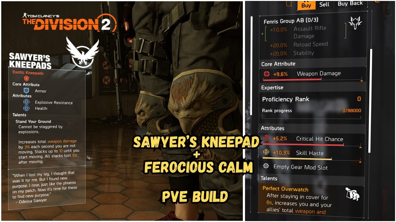 The Division 2, sawyer's kneepad + ferocious calm with The Drill gun for solo and group Heroic run