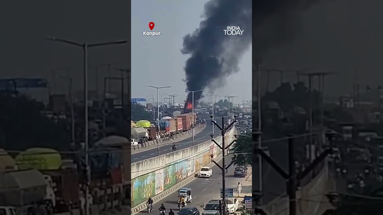 Massive Fire Engulfs Bus on Kanpur National Highway; All Passengers Safe