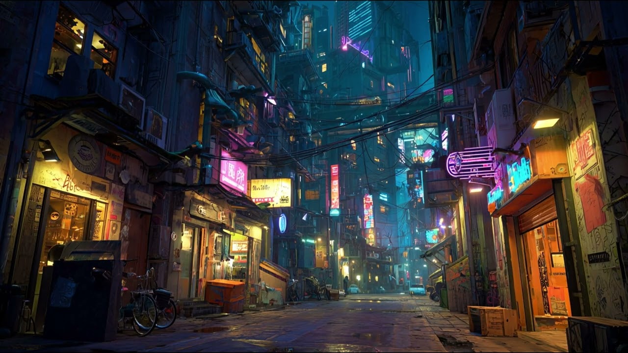 Cyberpunk Alley Ambience : Flickering Neon Lights & Cityscape