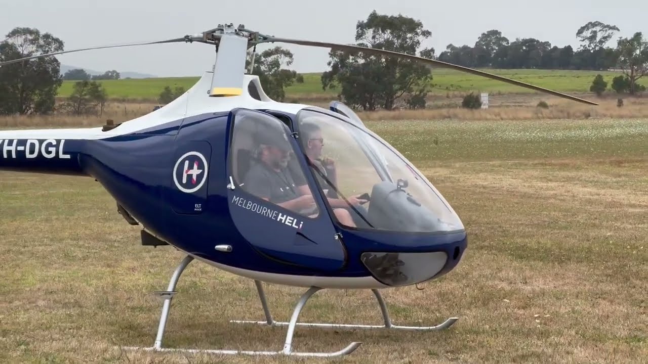 Start up and departure from YLIL in VH-DGL Cabri G2 helicopter from #melbourneheli