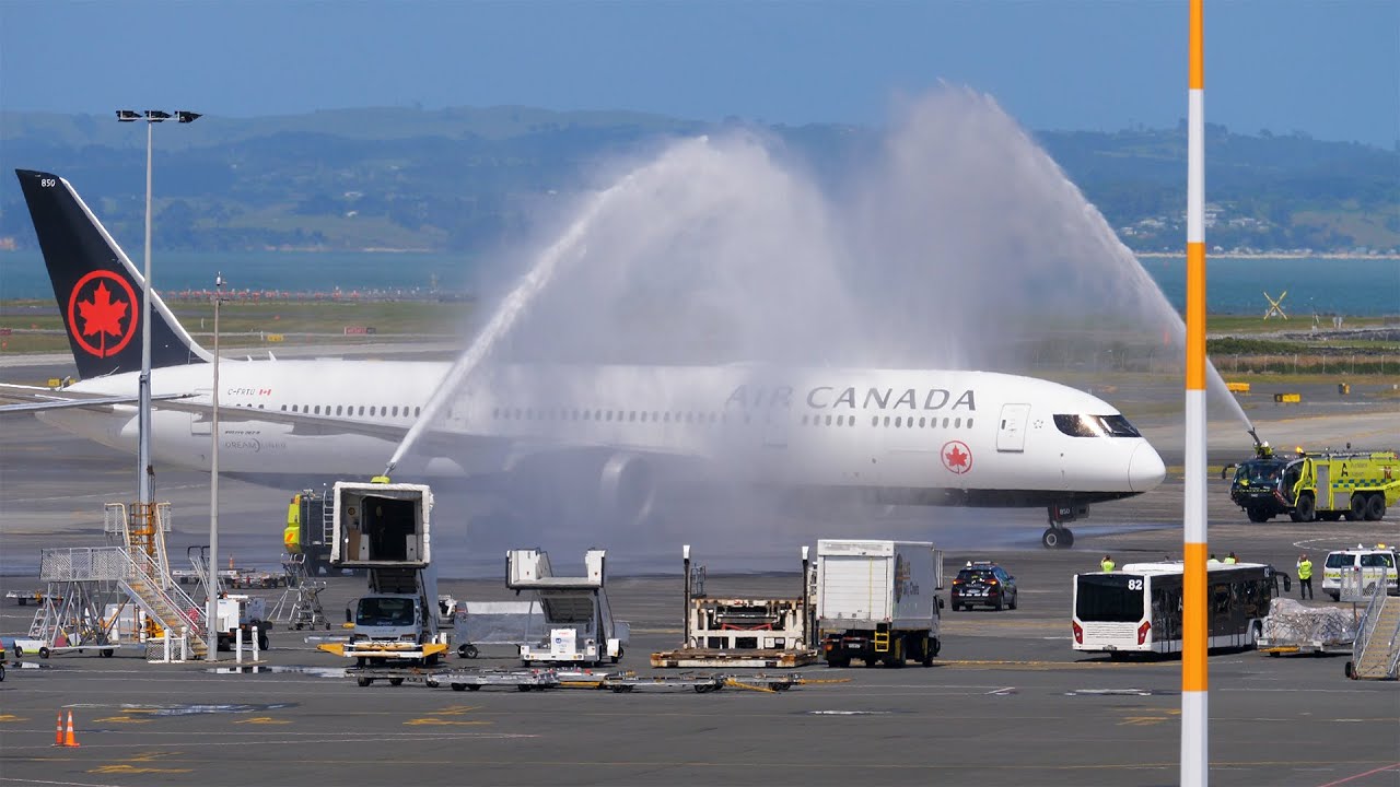 [4K] INAUGURAL Air Canada 787-9 Landing + Water Salute | Auckland Airport Plane Spotting