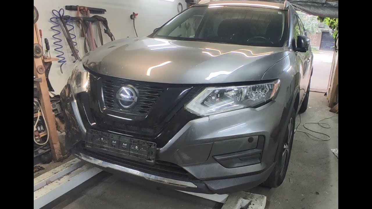 Nissan Rogue 2020 Ремонт переднего бампера, пайка фар и корректировка зазоров