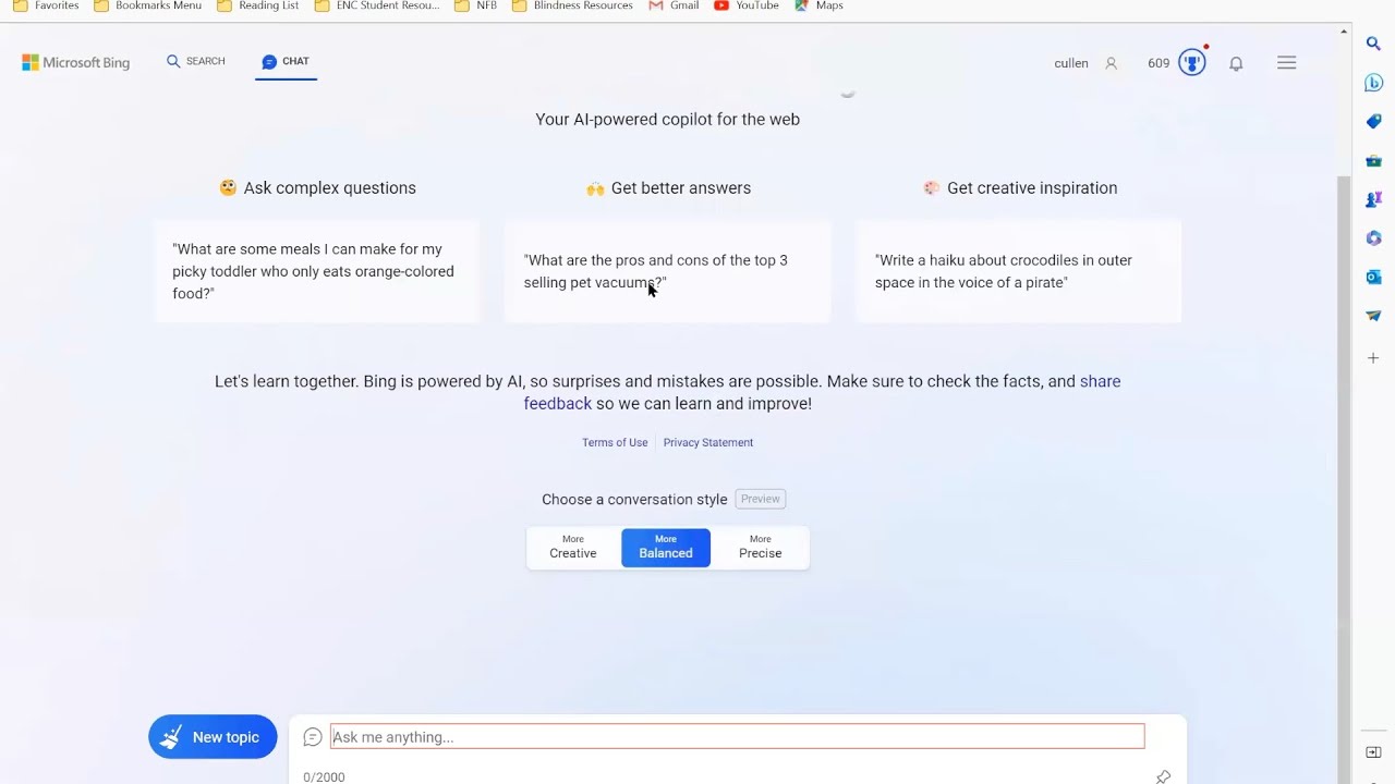 Searching Into The Future, Using Bing Chat With A Screen Reader