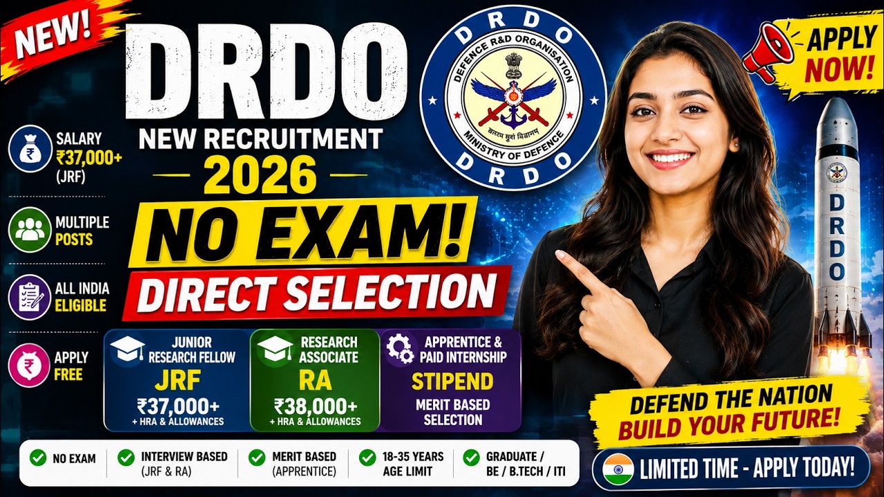 DRDO Recruitment 2026 🔥 No Exam | Direct Selection | Apply Free #jobs #vacancy #govtjobs