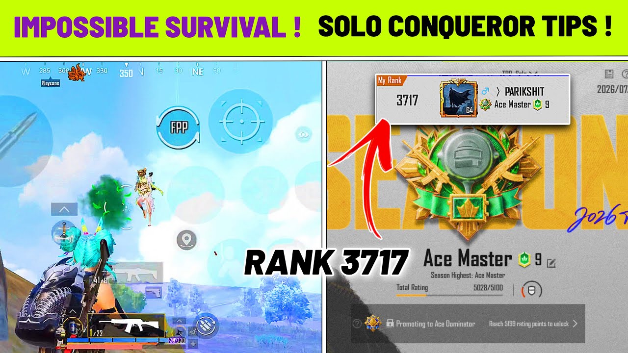 🫪 IMPOSSIBLE SURVIVAL ! SOLO CONQUEROR TIPS | RANK &lsquo;3717&rsquo; ACE MASTER TO CONQUEROR.