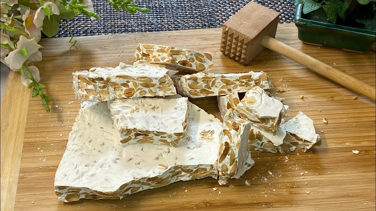 How to make a solid Spanish turron in an easy way طريقة عمل تورون اسباني النوكة الصلبة بطريقة سهلة