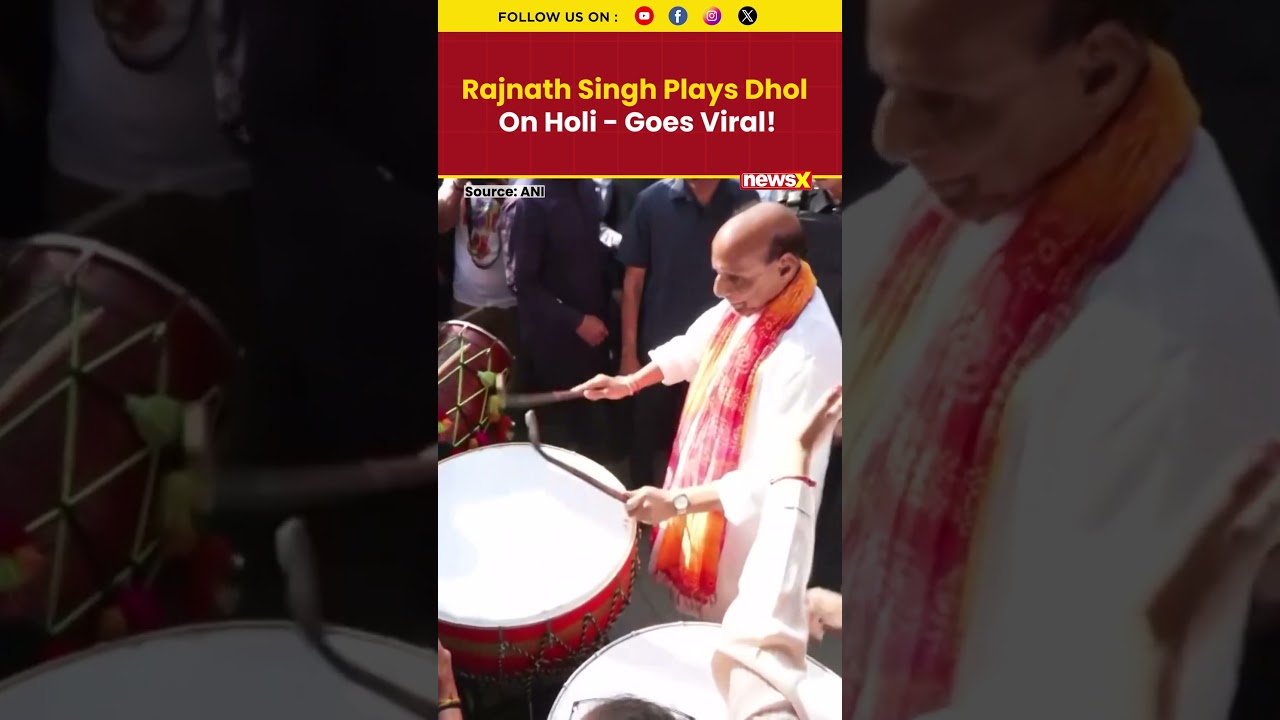 Rajnath Singh Plays Drum, Celebrates Holi With Colours In Delhi #holi2026 #rajnathsingh #shorts