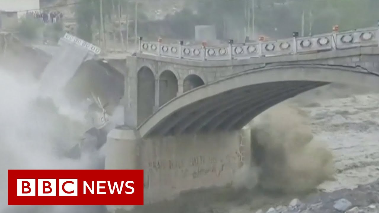 Bridge swept away as melting glacier causes flooding in Pakistan - BBC News