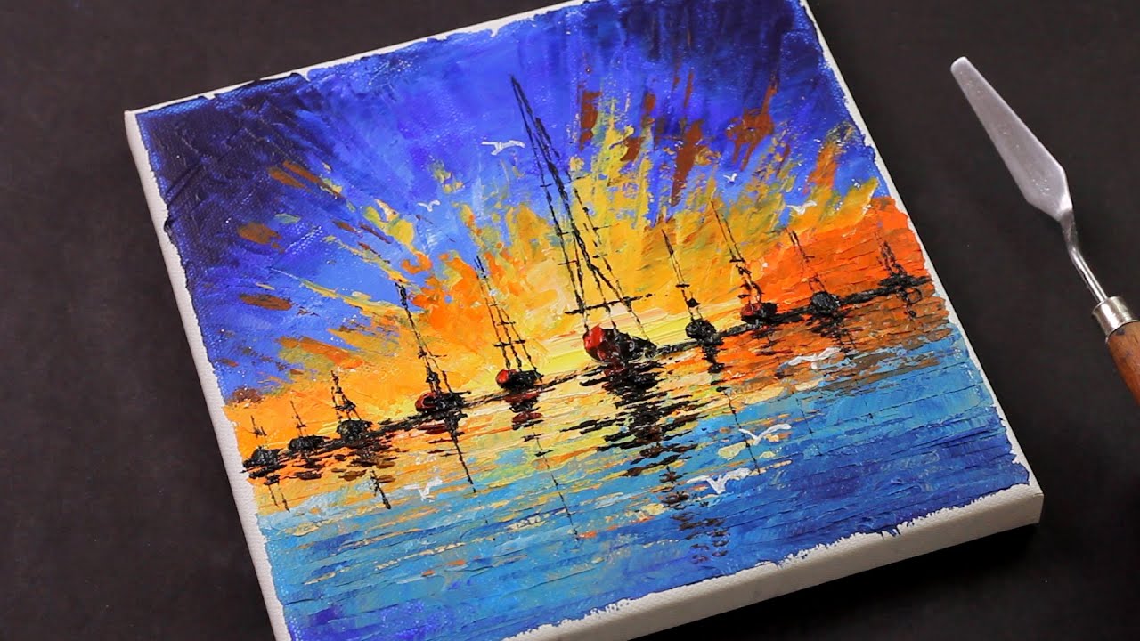 Abstract Seascape Painting / Sailboat acrylic painting tutorial / Day #311