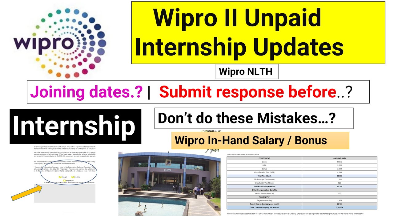Wipro II Unpaid Internship Updates - Joining dates.?  | Submit response before?
