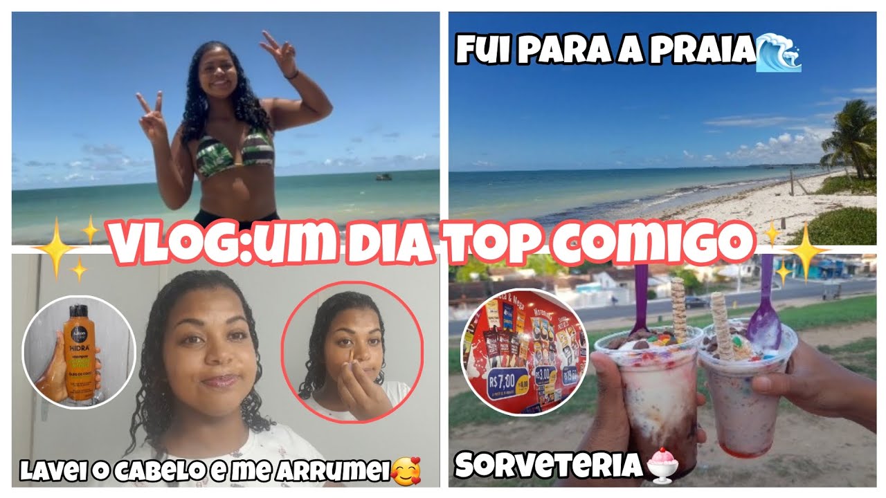 VLOG:UM DIA TOP COMIGO🥰fui pra praia,fui pra sorveteira+lavei meu cabelo👩🏽‍🦱-Alice silva rsv