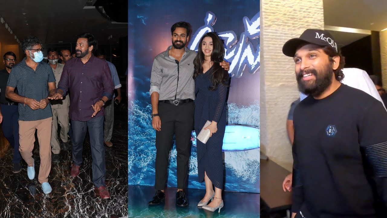 Vaishnav tej Krithi shetty shetty and Chiranjeevi Allu Arjun at Upenna success celebrations
