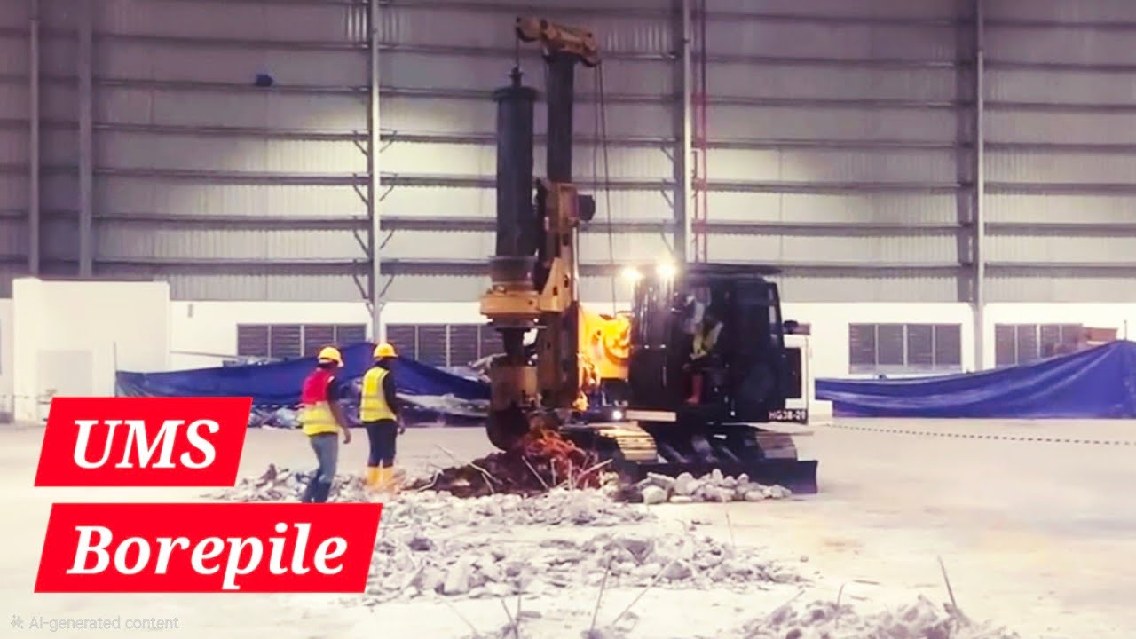 Bore Pile UMS DR-03 + 75 Hydraulic Breaker Bekerja Dalam Area Gedung 