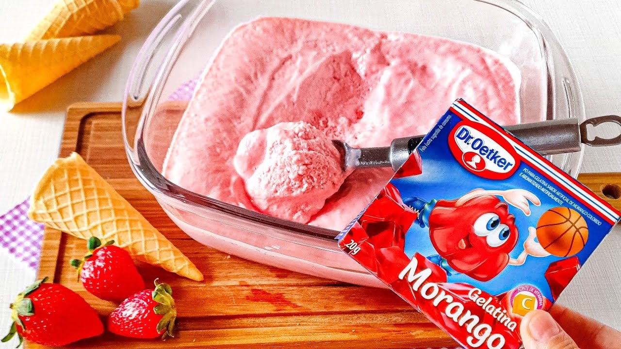 SORVETE DE MORANGO COM GELATINA