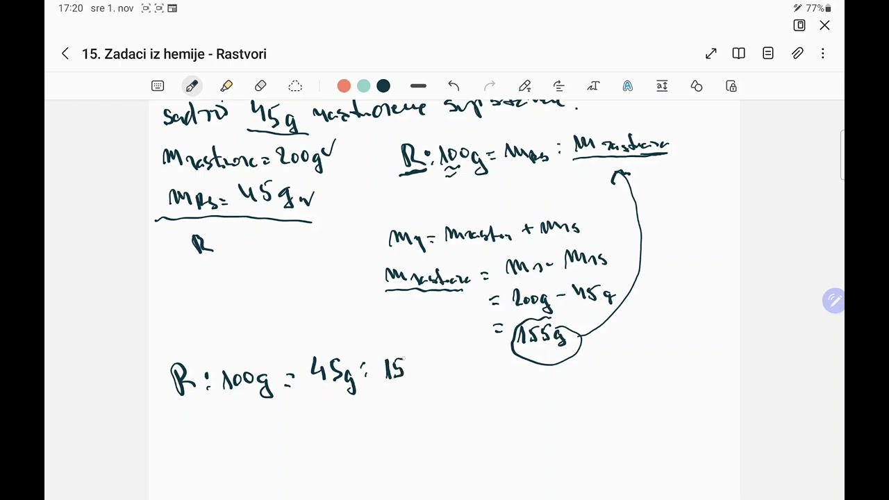 15. Zadaci iz hemije - Rastvori, rastvorljivost, maseni i procentni sastav 1.deo