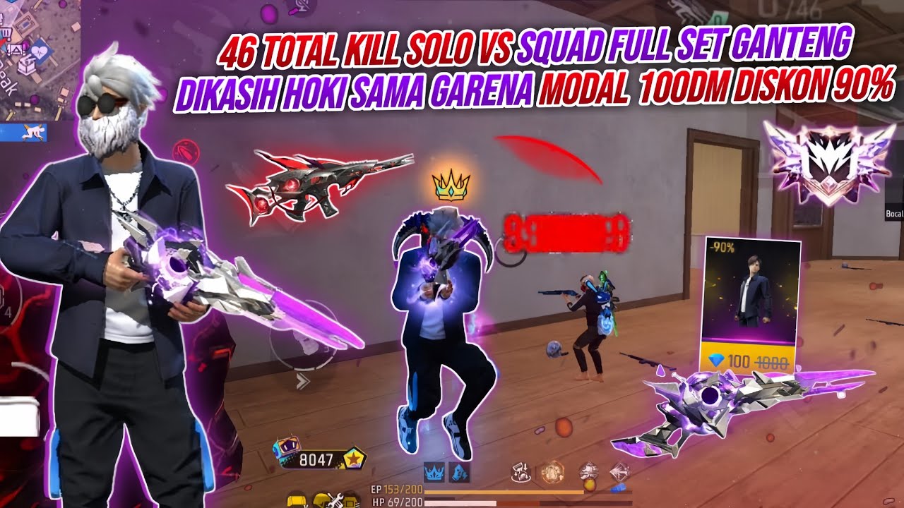 46 KILL SOLO VS SQUAD FULL SET GANTENG !!! MODAL 100DM DIKASIH HOKI SAMA GARENA DISKON 90% 🔥🔥🔥