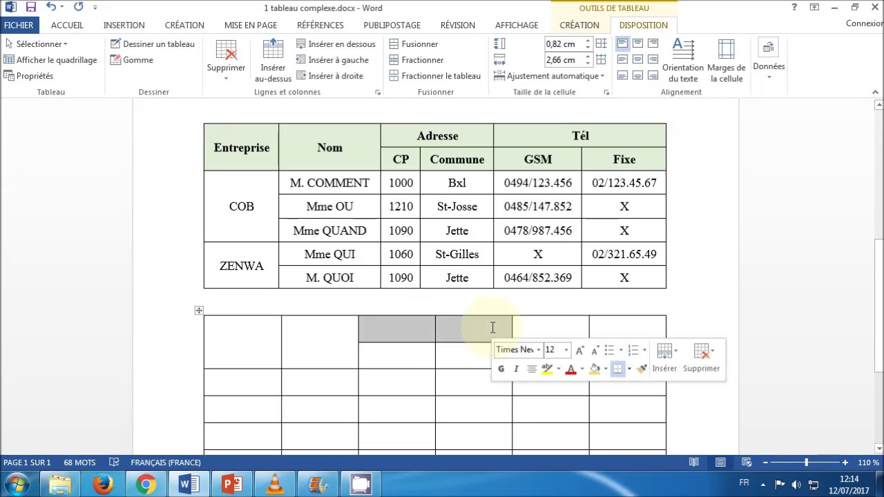 [Tutoriel] Word 2013: tableau complexe