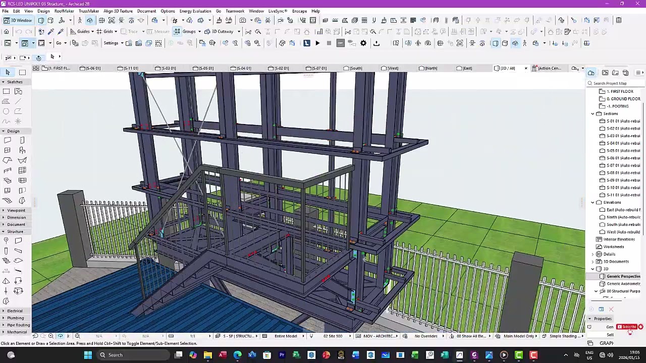 2025 Project Outdoor Structure: Double Pole LED-Screen Steel Structure Connections with ArchiCAD