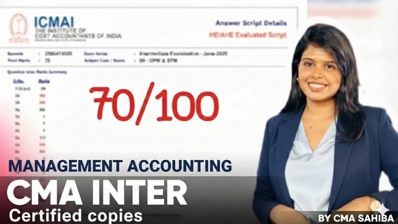 MANAGEMENT ACCOUNTING CERTIFIED COPIES | CMA INTER | SCORED 70/100  