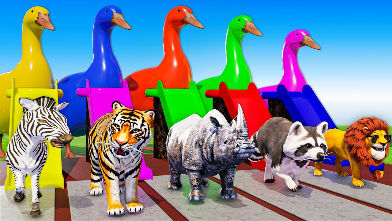 Long_ Slide Game With Cow Elephant Gorilla Hippopotamus Giant Zombie 3D Animal Game Funny 3D Anima