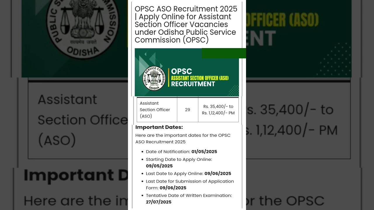 OPSC ASO Recruitment 2025|OPSC ASO New Recruitment 2025 #shorts