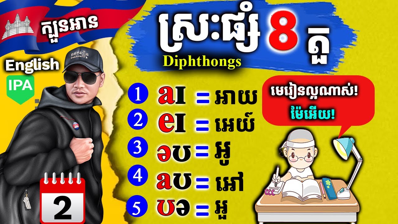 Study English, Ep. 2-រៀនអានពាក្យអង់គ្លេស IPA, ស្រៈផ្សំទាំង៨ |Dek Rean|