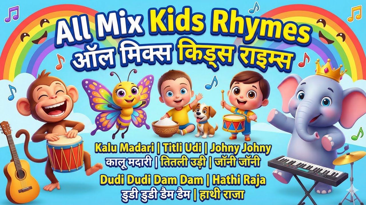 लकड़ी की काठी | तितली उड़ी | जॉनी जॉनी | हाथी राजा | All Mix Hindi Rhymes for Kids